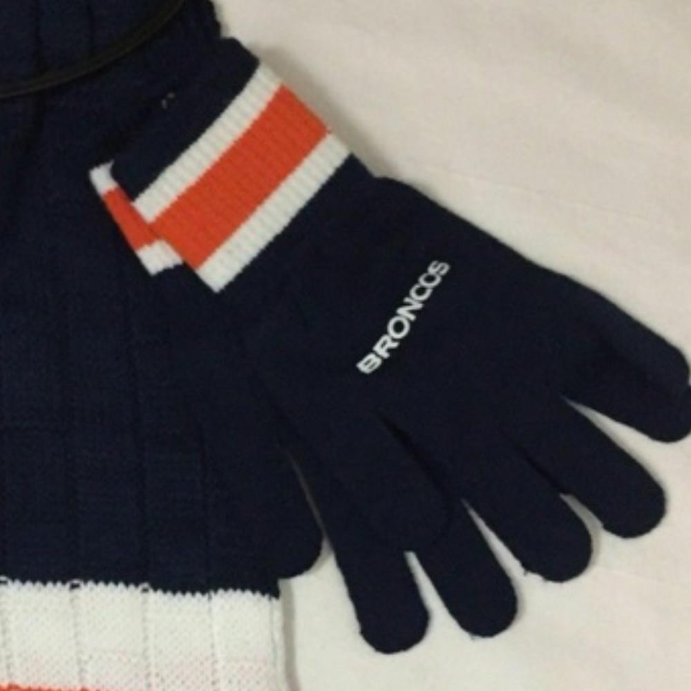 NFL Bundle 3 pcs Denver BRONCOS Knit Scarf & Gloves Set + Lanyard Key Holder NEW - Picture 4 of 7